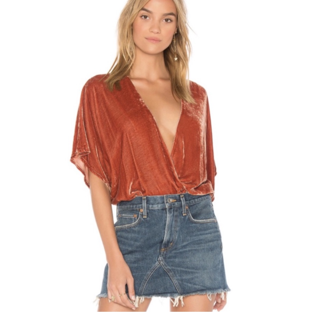 Young Fabulous & Broke Velvet Bodysuit Bronze Silk & Viscose